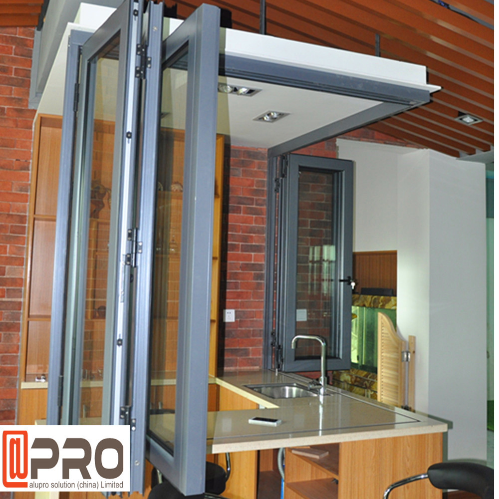 Wind Energy Aluminum Bifold Windows Customized Size For Residential And Commercial frameless folding glass window