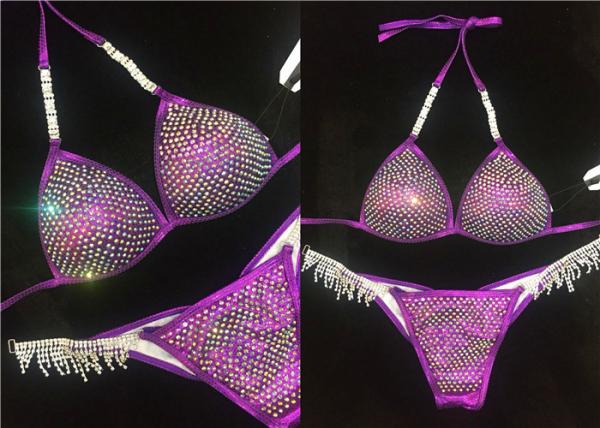 Purple Crystal NPC Bikini Competition Suits Spandex Fabric Beautifully Reflect