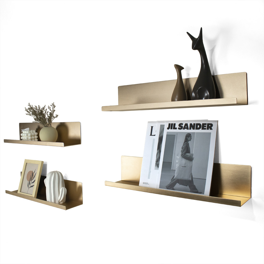 Modern Aluminum Structural Frame L Shape Golden Floating Shelf Wall