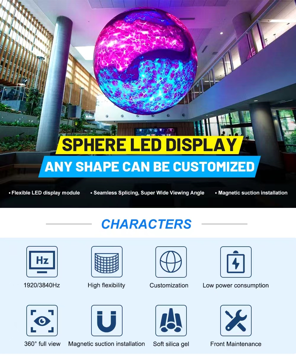 360H/V View Angle Indoor Spherical LED Screen For Voll Farbe Advertising