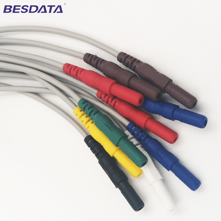 TPU Material PVC TENS ECG EKG Cables shielded Leadwires Customized Cable Snap button IEC Din 1.5mm Plug adapter
