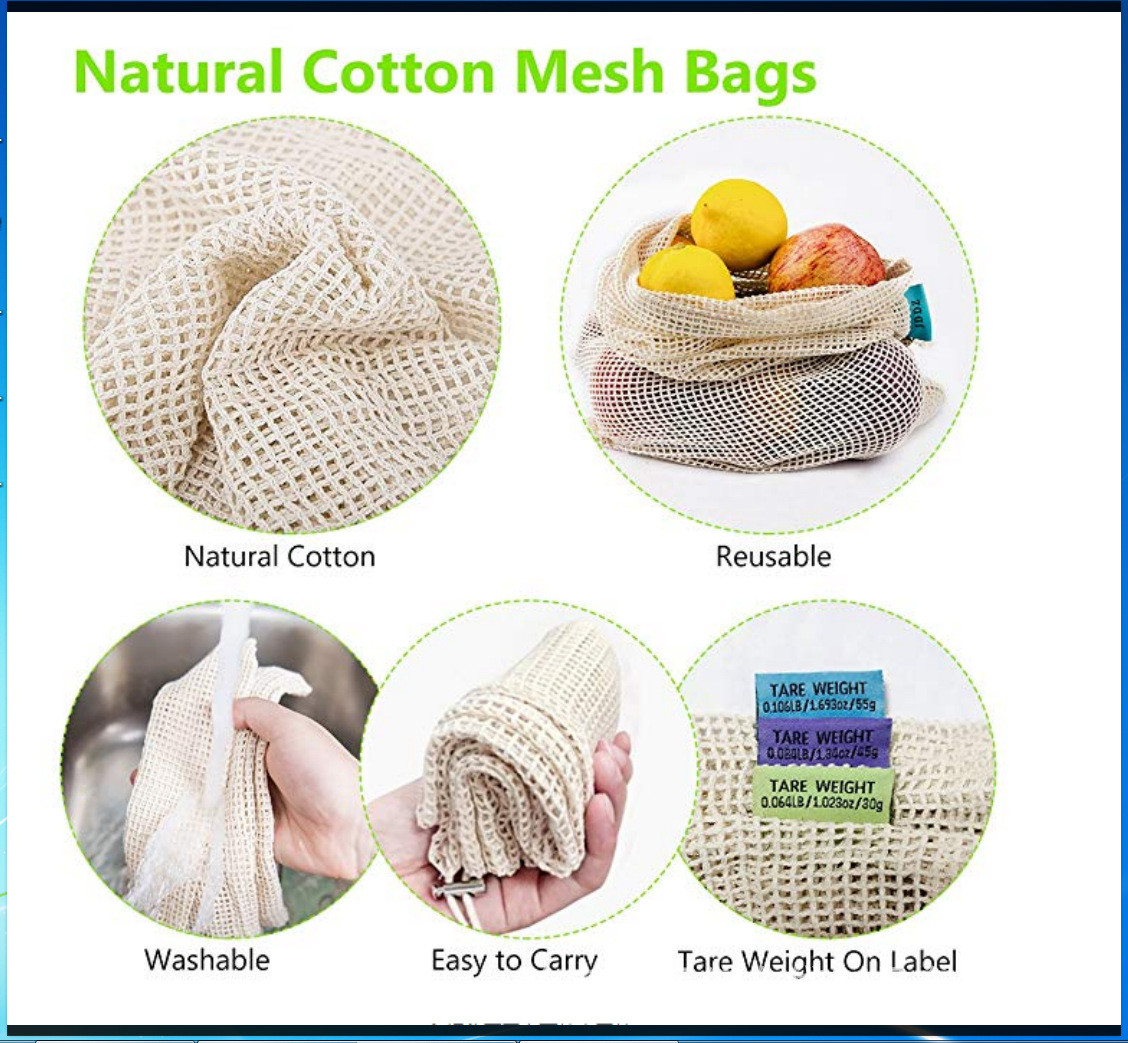 OEM Compostable Washable Mesh Organic Cotton Reusable Produce Bags