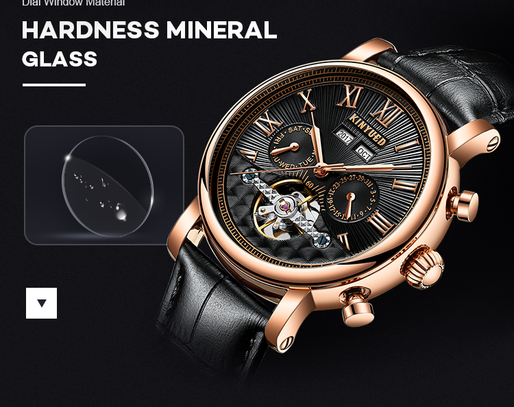 J022-2 Fashion Black Strap Silver Cover Hollow Out Case Back With Complete Calendar Mens Automatic Mechanical Watch