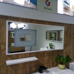  Solid Surface Stone Frame Mirror Washroom Illuminated Vanity Mirror Manufactures