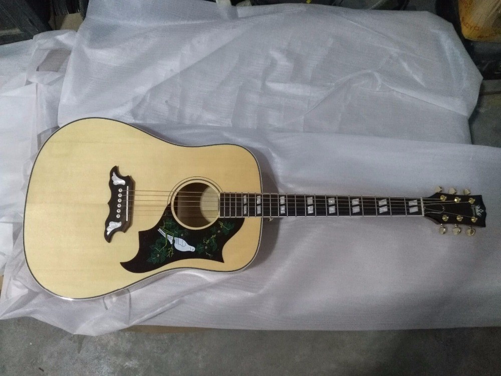 Best quality Dove style solid AAA spruce wood top flame maple back and side acoustic electric Guitar