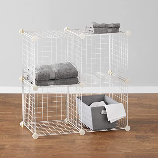 White Multi Use DIY 4 Cube Metal Wire Powder Coated Storage Shelves