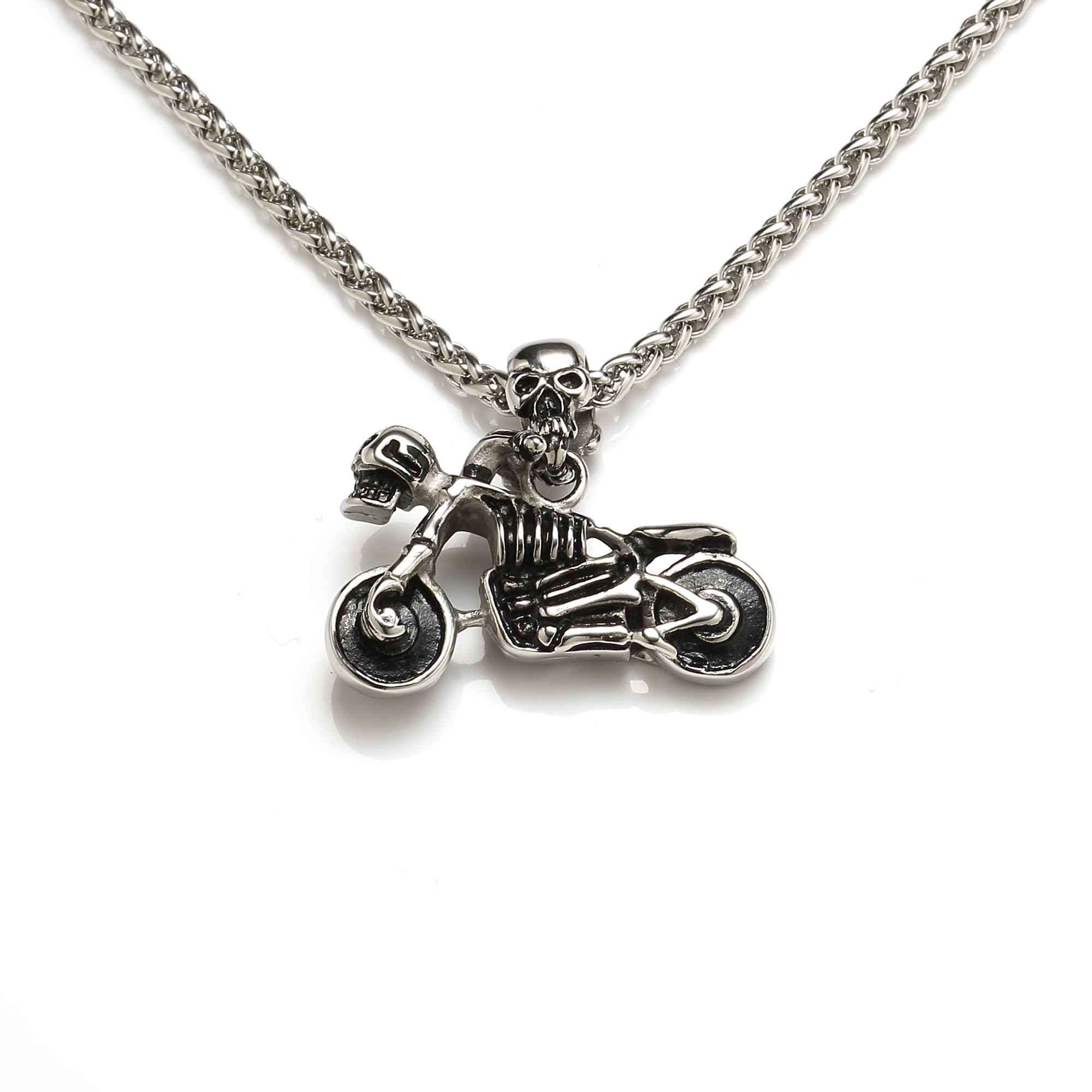 Men Fashion Jewelry Punk Stainless Steel Motor Biker Pendant Necklace