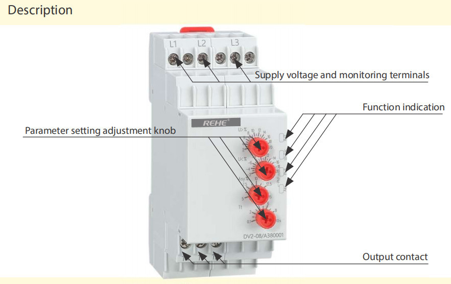 DV2-09 Protective 3 phase Voltage Monitoring Relay Under Over Voltage Detector Relay