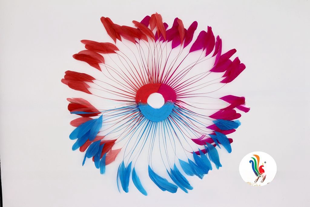 Dyed Pattern Party Decoration Stripped Coque Feather Flower Fan With Wire Accessory