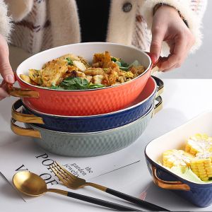 Salad Lasagna Rectangular Ceramic Baking Dish With Handle Multifunctional