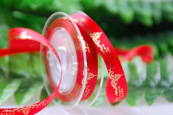 9 MM Double Side Satin Ribbon Luxury Custom Christmas Gold Printing Ribbon for