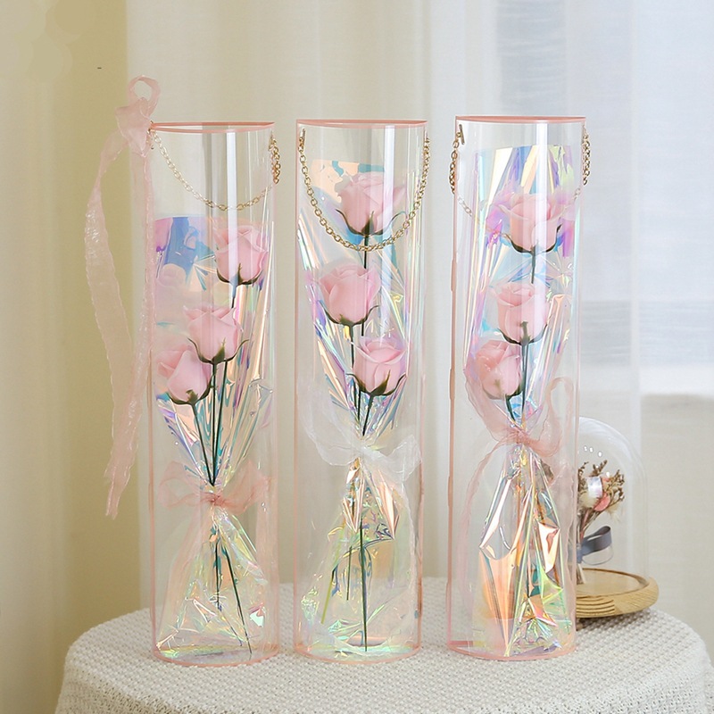 Round Cylinder Paperboard Luxury Flower Gift Packaging PVC Box for Florist Rose Shipping