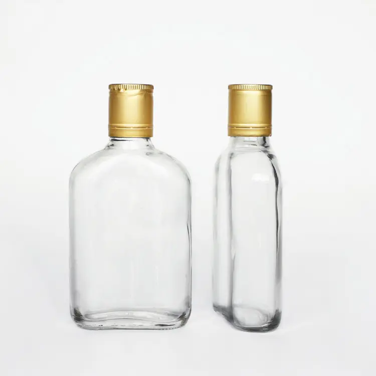 Glass Products 100ml Custom Clear Flat Glass Flask for Whiskey and Spirits Bottle