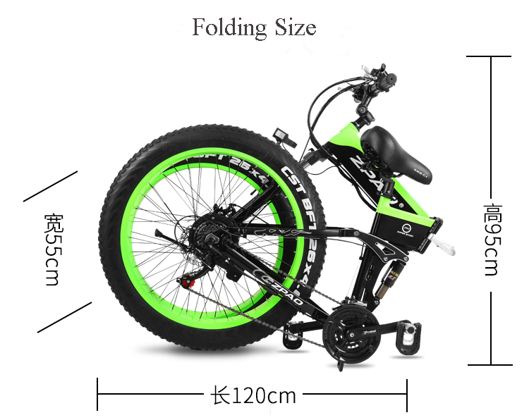 Luxury Style 48V 500W Motor 26" *4.0 Fat Tyre Folding Electric Bike with Adjustable Stem