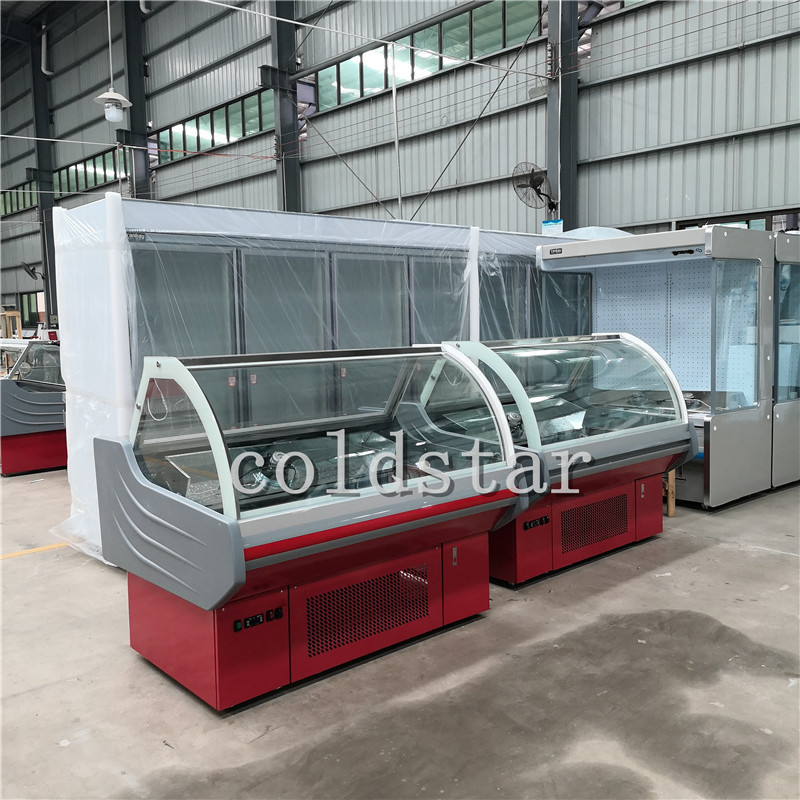 Hot food display showcase deli display fridge with front curved glass