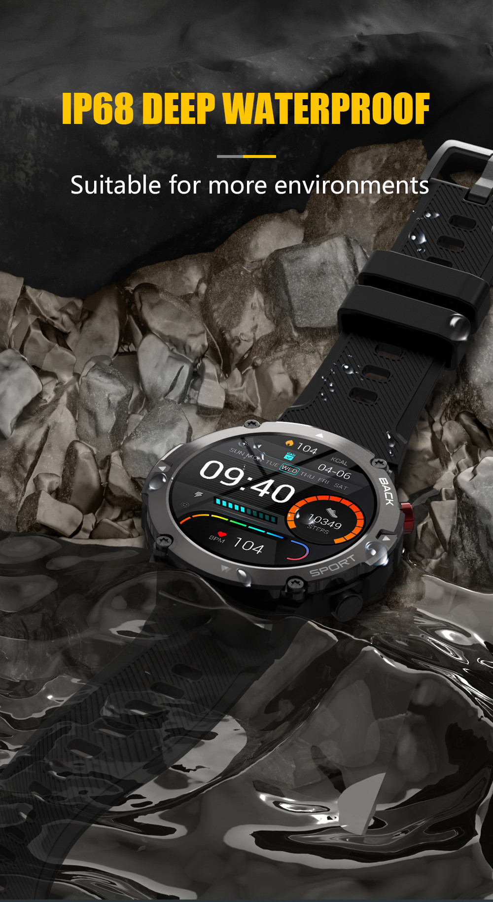 Touch Screen Tactical Smartwatch with Text and Call, Heart Rate, Blood Oxygen, and Activity Trackers