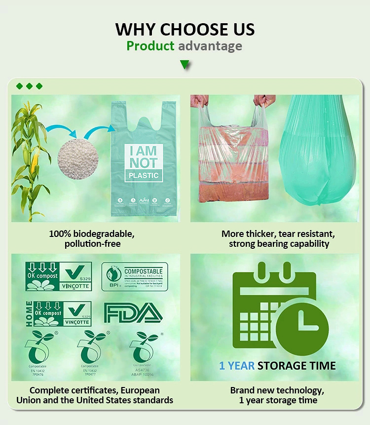 Wholesale 100% Biodegradable Compostable En 13432 Corn Starch Pla Eco-Friendly Carry Plastic T-shirt Bags For Supermarket