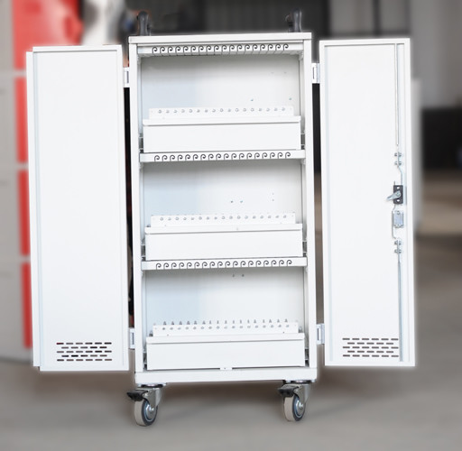 White Mobile Charging Cart Steel Material 60 Units Laptop Charging Cart