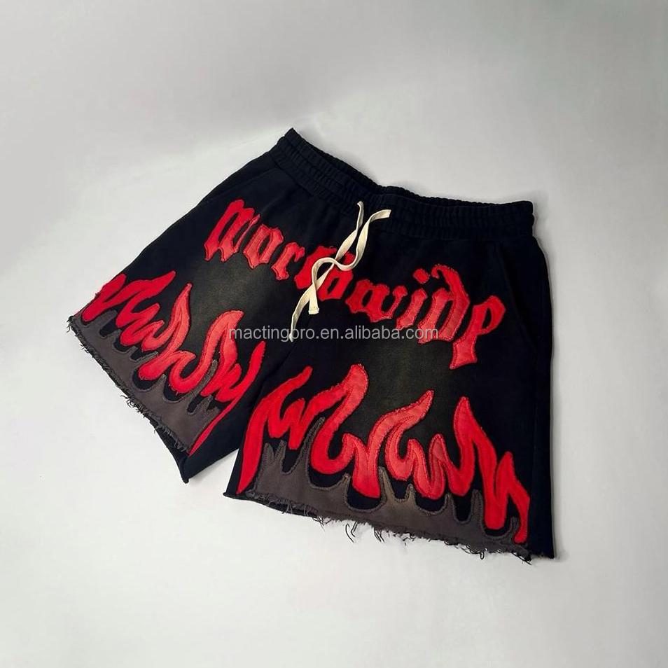 Custom Sun Faded Cotton French Terry Applique Embroidery Acid Wash Men's Sweat Shorts