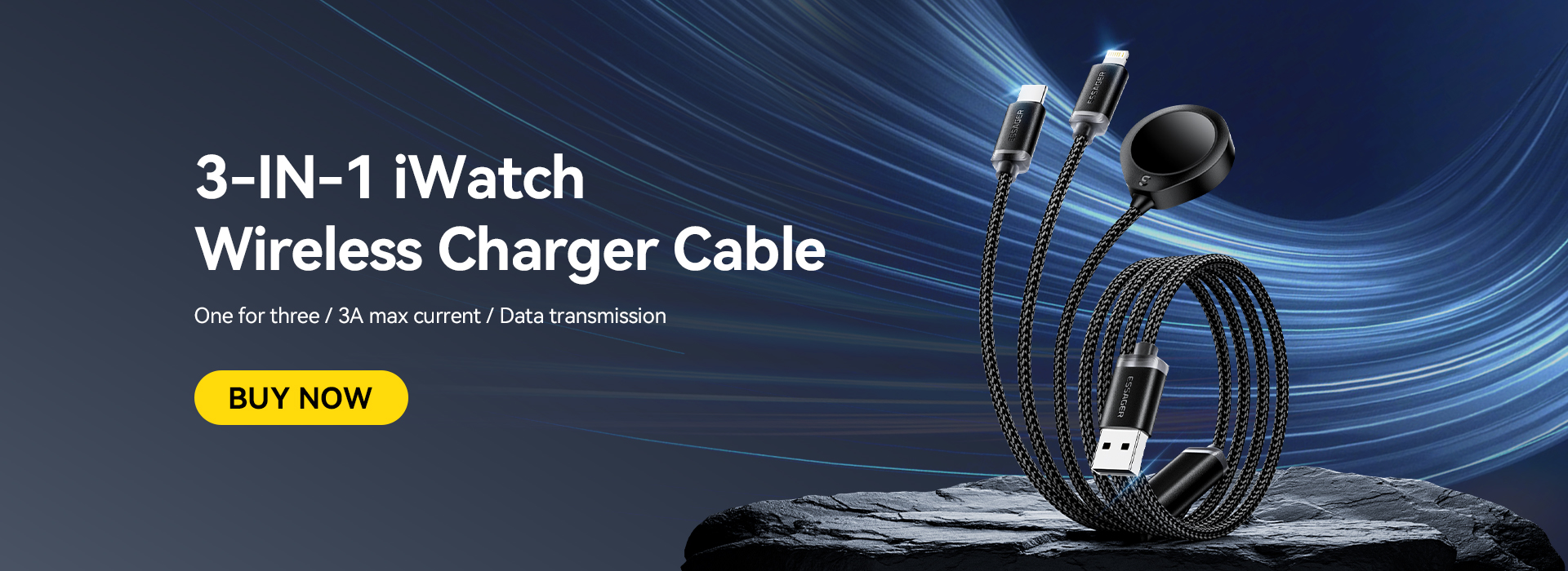 TPE USB A To USB C + L + Watch Cable 3 In 1 Charging Cable 3A ES-X60 Series