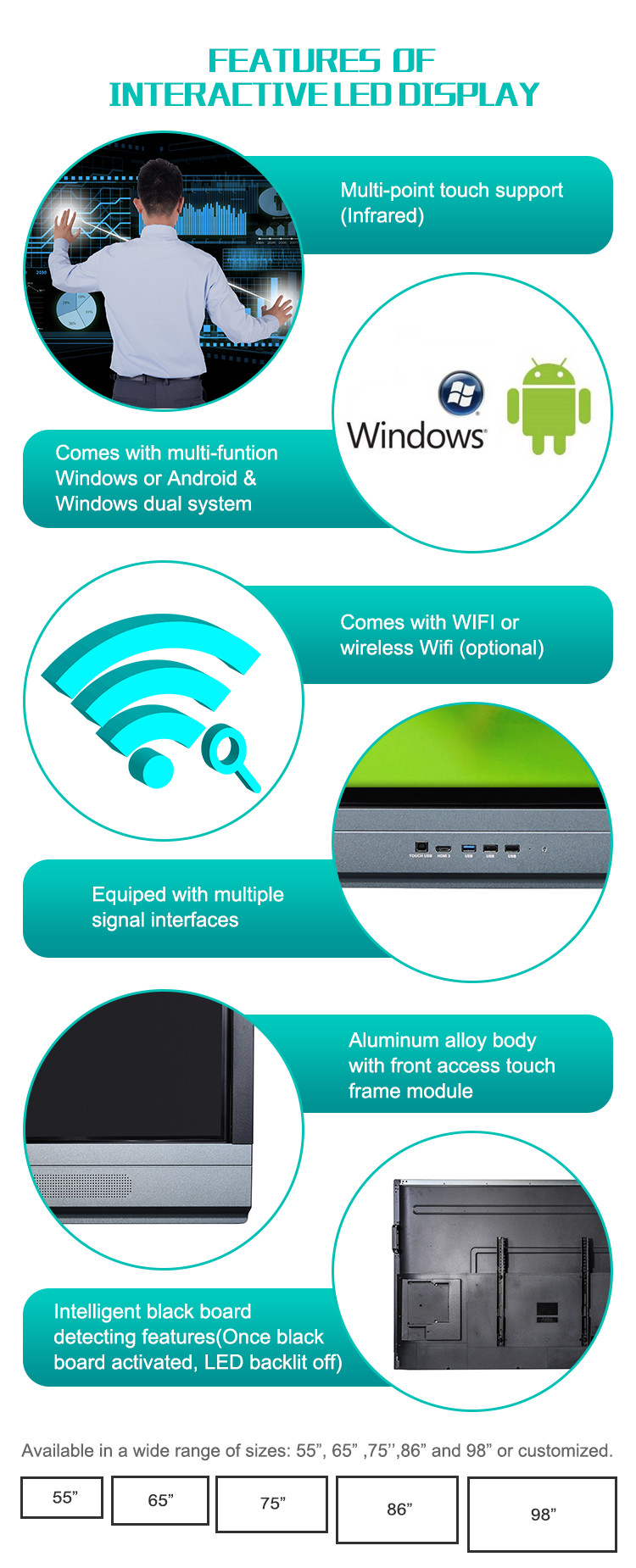 Hot Sale 20Touch Points 5ms Interactive Touch Screen Monitor FCC ROHS CE All In One Smart TV For Business Presentation