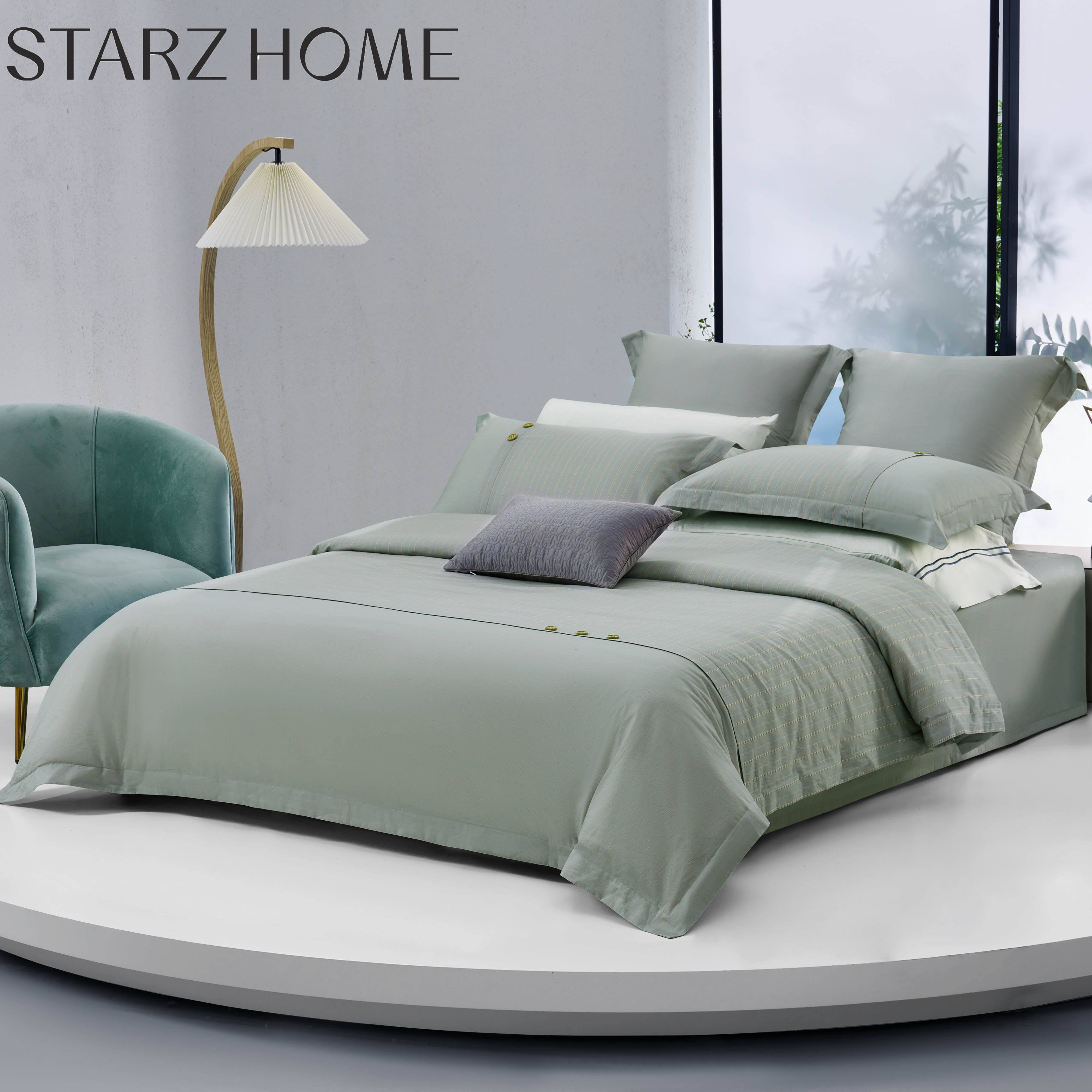 Solid Pattern Cozy Embroidery 100% Cotton 300TC 4Pcs Bed Sheets Set