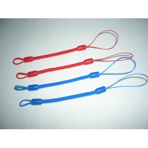 Custom Red/Blue Mini Short Pen Spiral Tethers w/Different Nylon Strap on Both