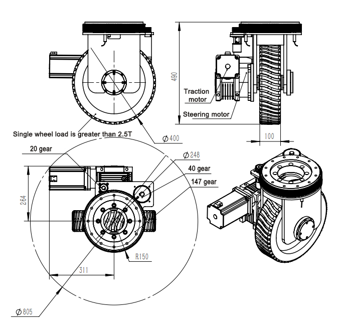 Heavy Duty 48V 2KW Horizontal Servo Motor Wheel AGV Drive Wheels