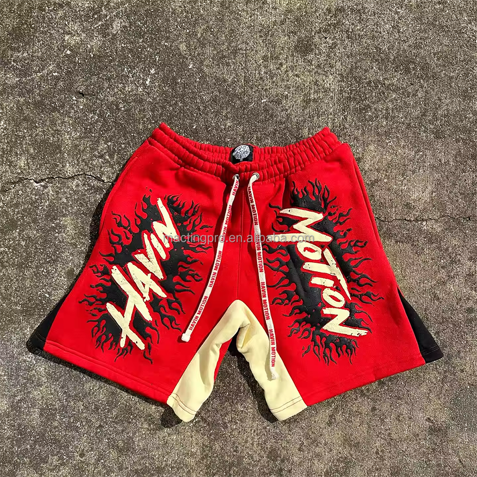 Custom Cotton Streetwear Jogger Baggy Acid Wash Puff Print Casual Plus Size Sweat Shorts