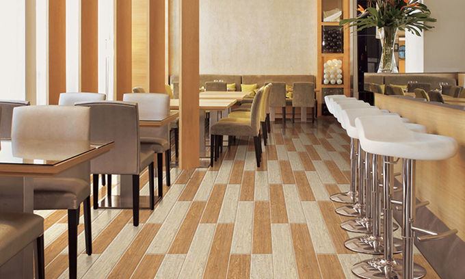 Wood Pattern Porcelain Floor , Wood Look Tiles Bedroom Tile Light Beige Color