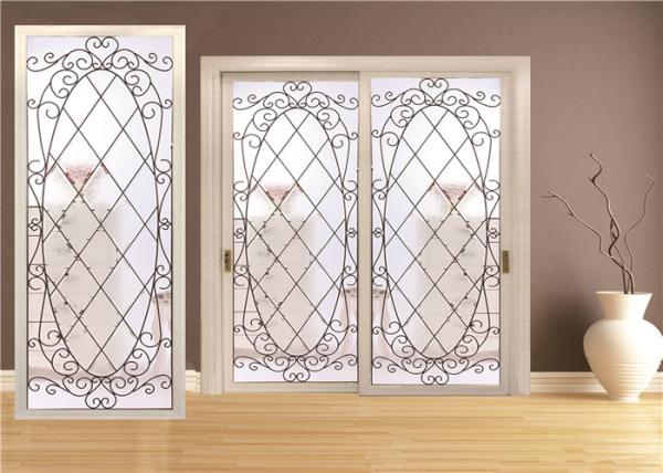 Double Pane Sliding Glass Door Hollow Stained Glass Panels Air / Argon