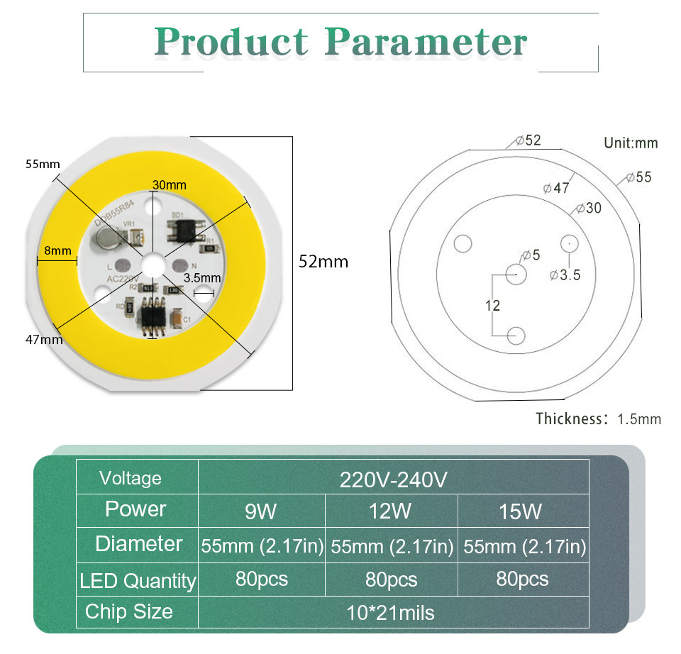 220V COB LED Module Driverless High Brightness Warm White Led Module