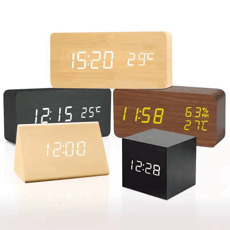 Custom Modern MDF Wooded LED Alarm Digital Desk Clock Thermometer Classical Smart Clock