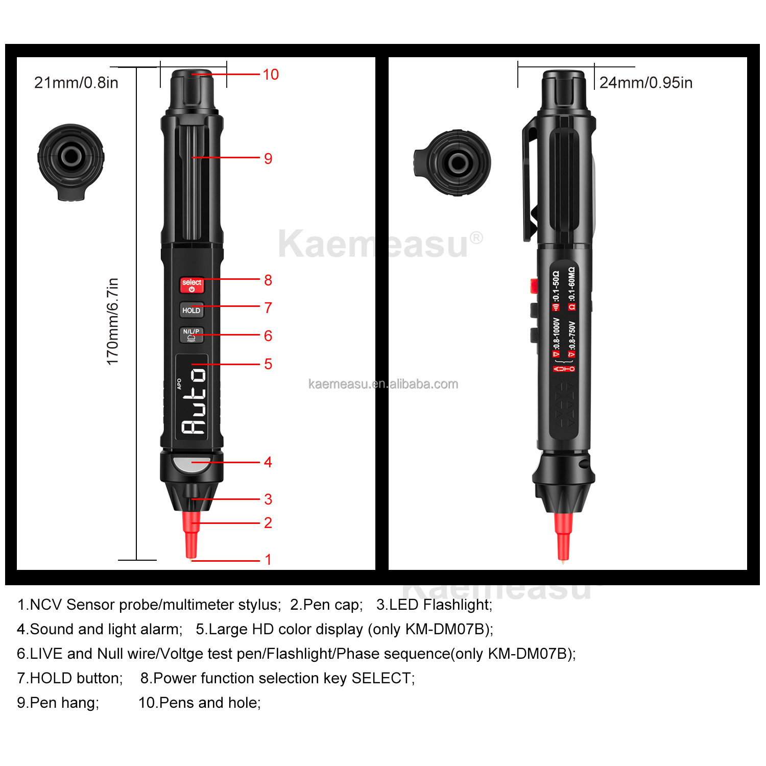 kaemeasu Mini Pen Digital Multimeter NCV Sequence Non Contact Voltage Detection Multimeter Tester Pen Meter