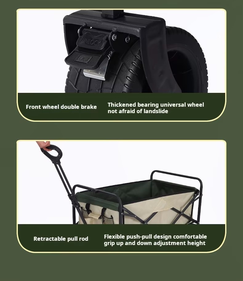 Logistics Machines Foldable Camping Cart with Four-Wheel Structure and Tear-Proof Fabric