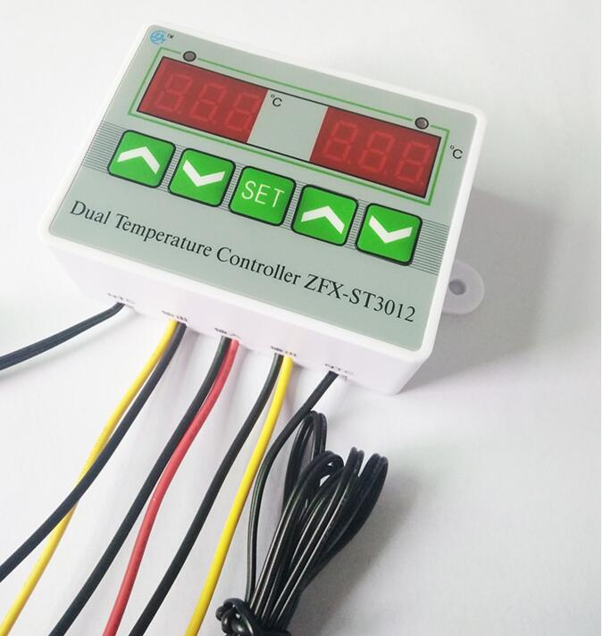 AC 220V 12V 24V Dual Probe Digital LED Dual Thermometer Temperature Controller Thermostat Incubator Control Microcomputer