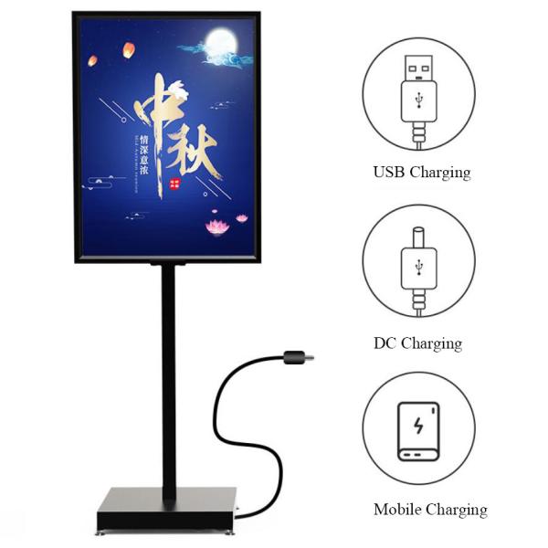 Retail Store Floor Standing Poster LED Lighting Metal Box Gold POP Poster