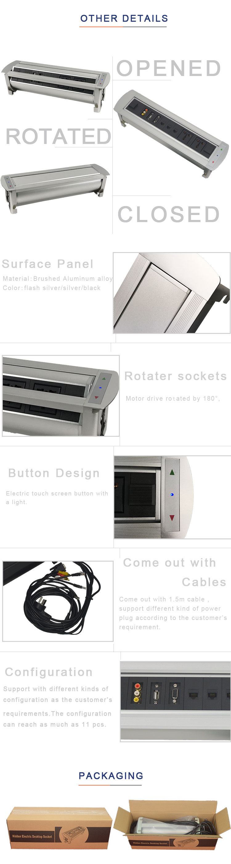 BNT Tabletop Hidden Outlet With Selectable Connector for Office Room EK9231