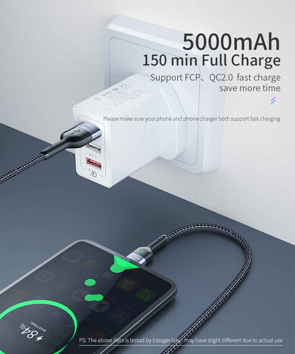 LED Mobile Charging Cable Nylon Fabric Braided Fast Charging Micro USB Data Cables 0.5M 1M 2M