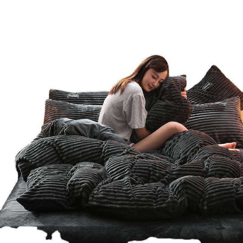 Single Bedding Set 4 Pcs Flannel Duvet Cover Flat Sheet Pillow Cases Sustainable Queen King Size