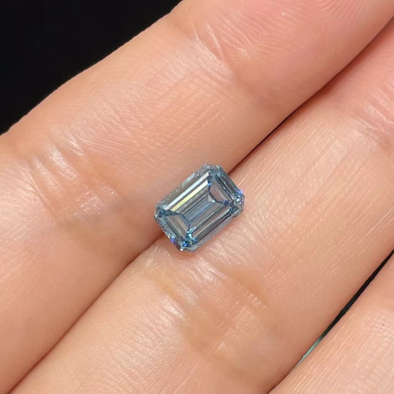 10 Mohs Blue Lab Grown Emerald Cut Diamond IGI Certified