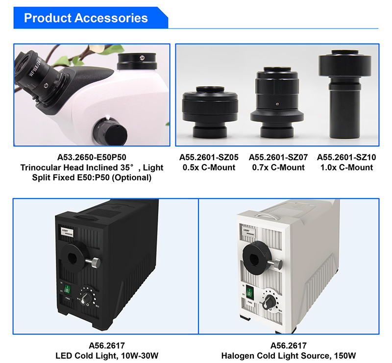 0.66 - 5.1x Zoom Stereo Stereo Optical Microscope Track and Pole Stand A23.2605
