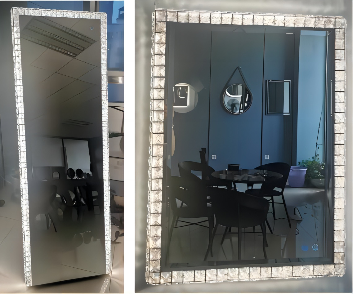 Stainless Steel LED Crystal Effect Mirror Crystal Vanity Mirror With Lights