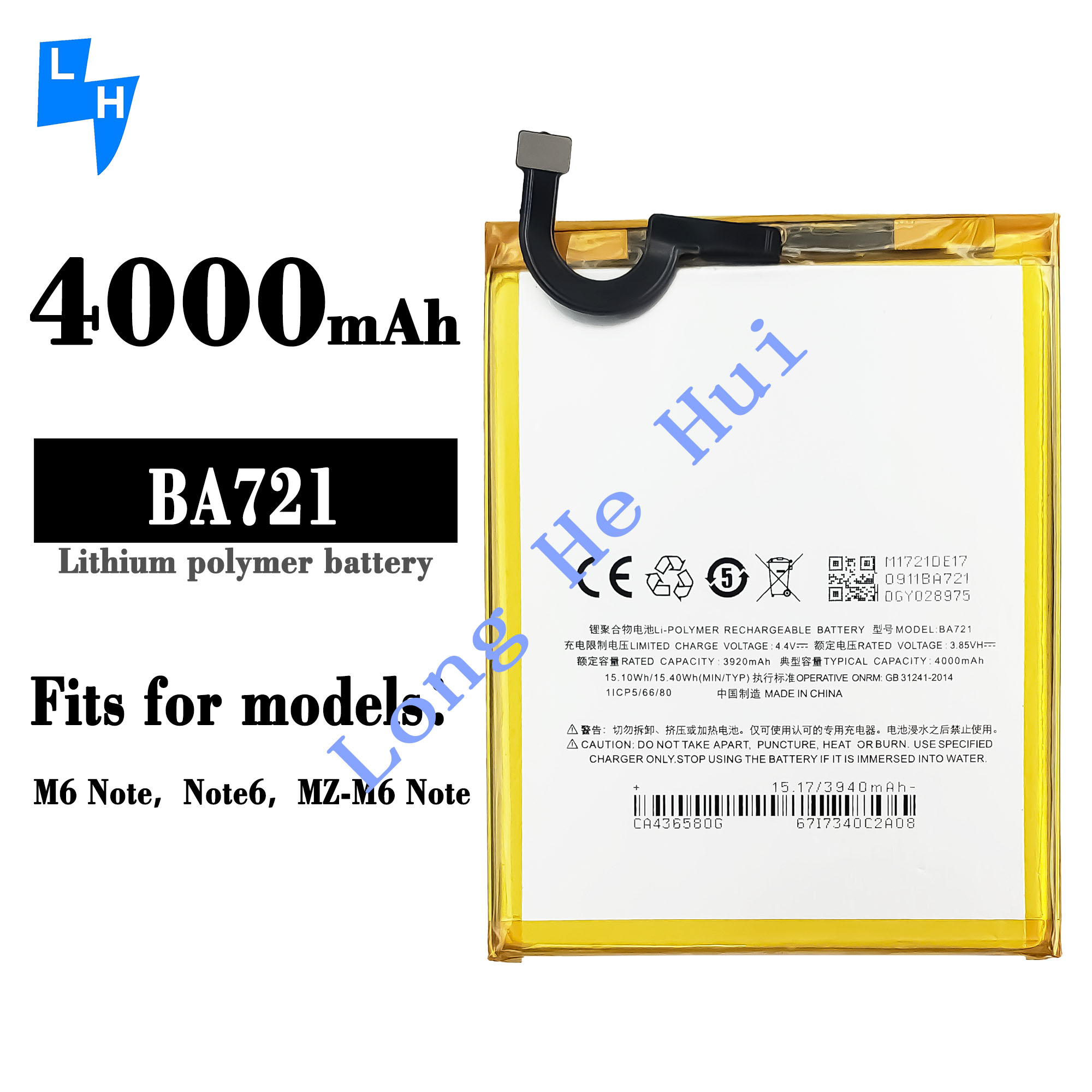 Coding BA712 4000mAh Rechargeable Mobile Phone Battery for Meizu Meilan Note 6