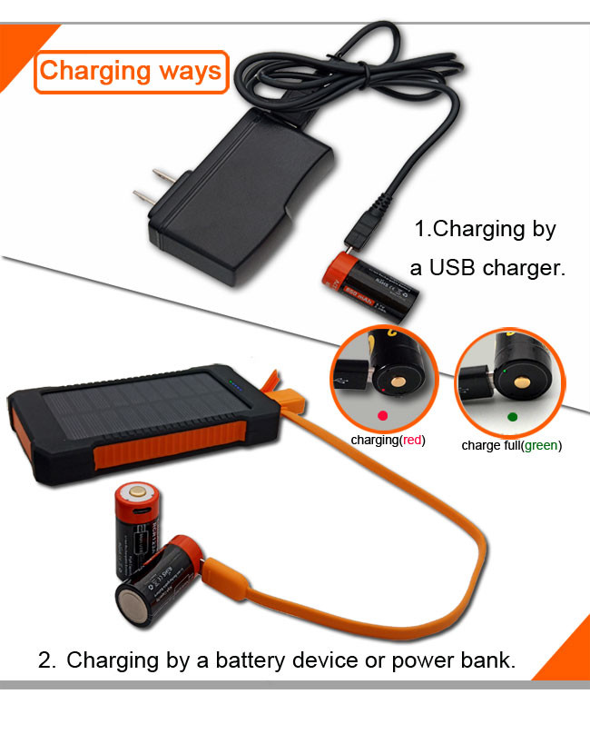 USB Charging Li Ion Rechargeable Batteries 16340 650mAh 3.6V
