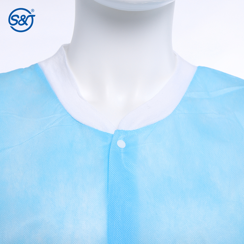 PP Disposable Lab Coat Nonwoven Single Layer Knitted or Elastic Collar and Cuffs Front Button Fly Closure One Pocket