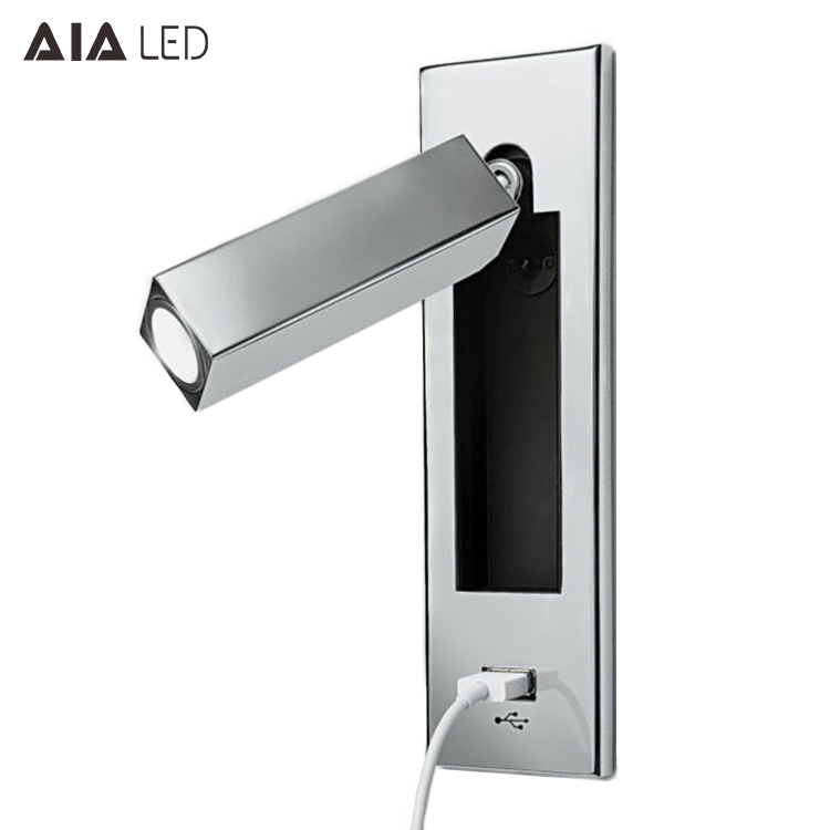 Hotel flat 2.1A 5V USB reading light flexible bedside wall lamp hotel bed headboard study bed wall light bedroom