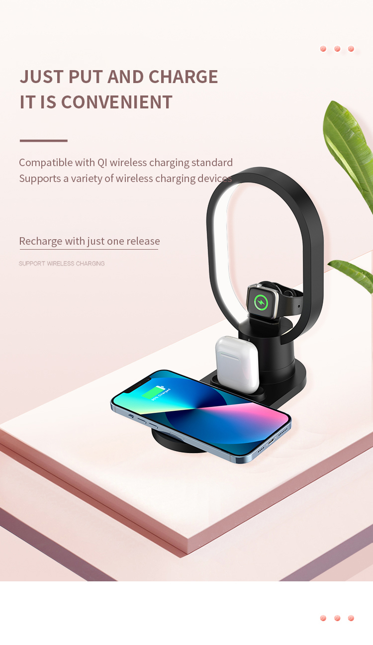 4 In 1 Wireless Charging Stand Desk Lamp Phone Holder For Iphone Private Mold 15W Charger Wireless