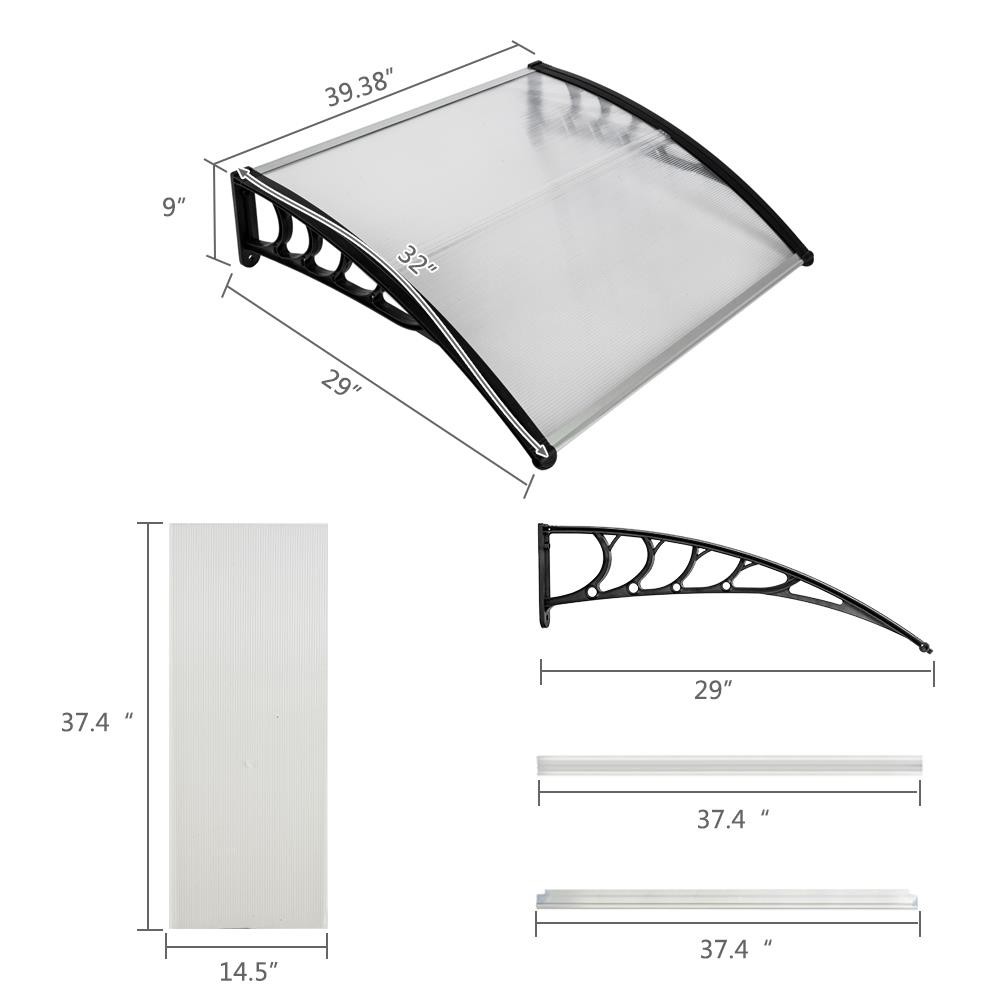 80x240cm Polycarbonate Canopy Window Awning Canopy Window Sun Shade Patio Cover Shelter With Black Support