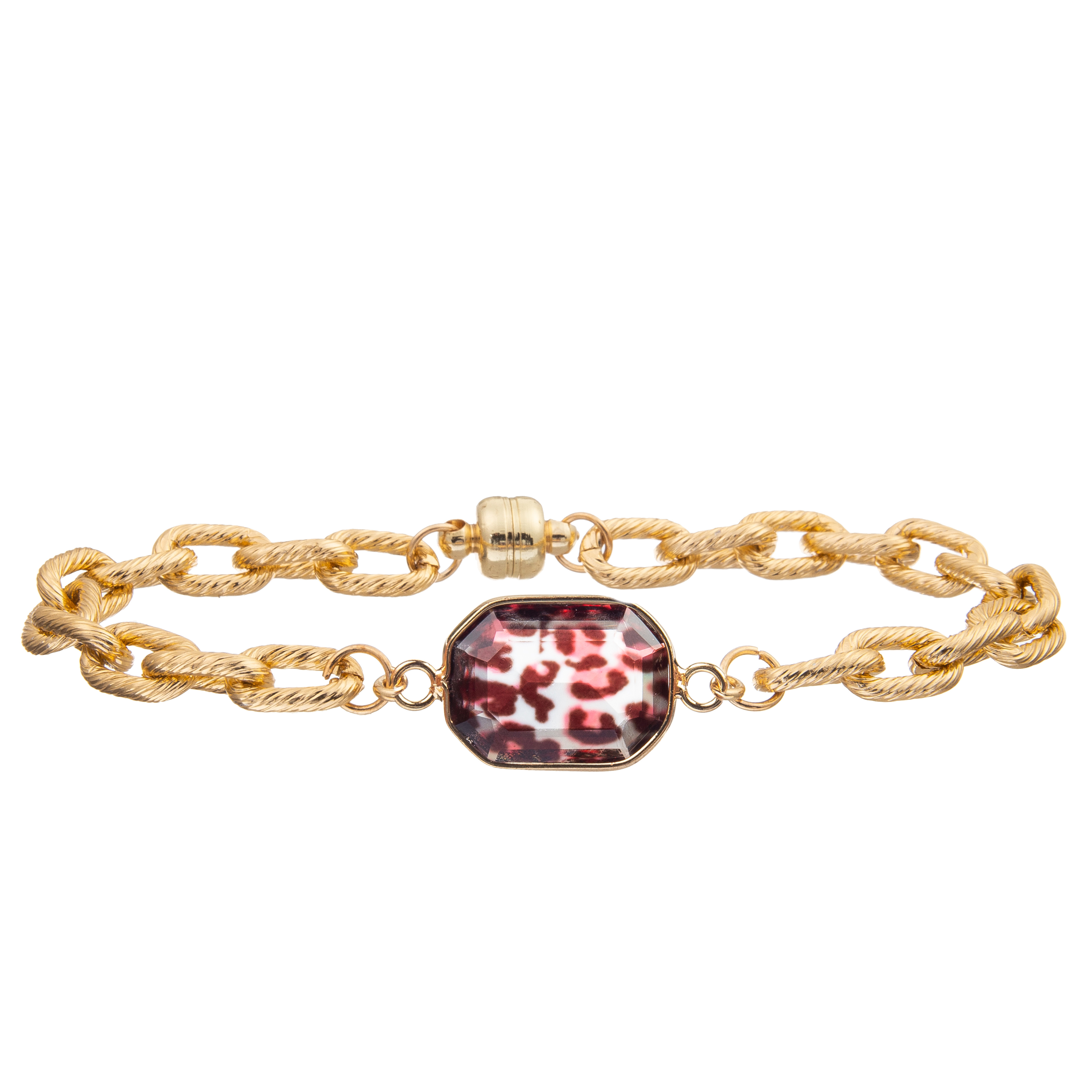 Magnetic Buckle Twist Chain Link Bangle Bracelet With Silver Plated Octagon Turquoise